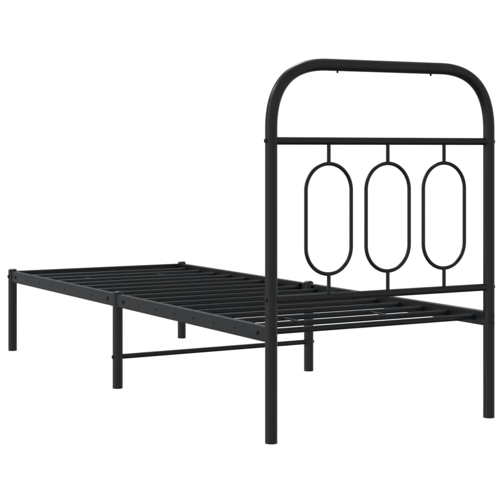 vidaXL Metal Bed Frame without Mattress with Headboard Black 75x190cm