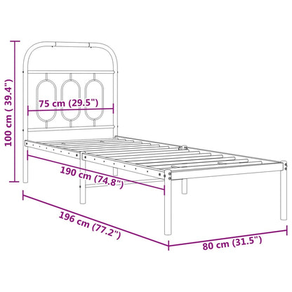 vidaXL Metal Bed Frame without Mattress with Headboard Black 75x190cm