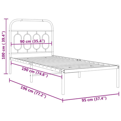 vidaXL Metal Bed Frame without Mattress with Headboard Black 90x190cm