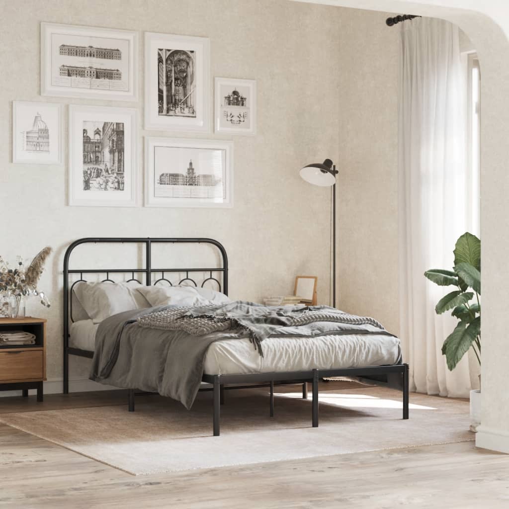 vidaXL Metal Bed Frame without Mattress with Headboard Black 120x190cm