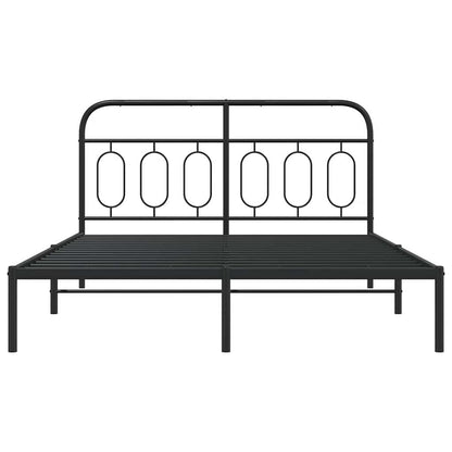 vidaXL Metal Bed Frame without Mattress with Headboard Black 135x190cm