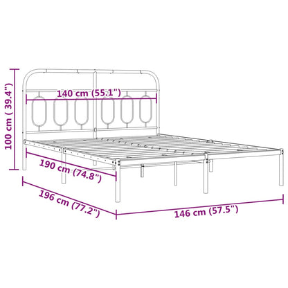 vidaXL Metal Bed Frame without Mattress with Headboard Black 140x190cm