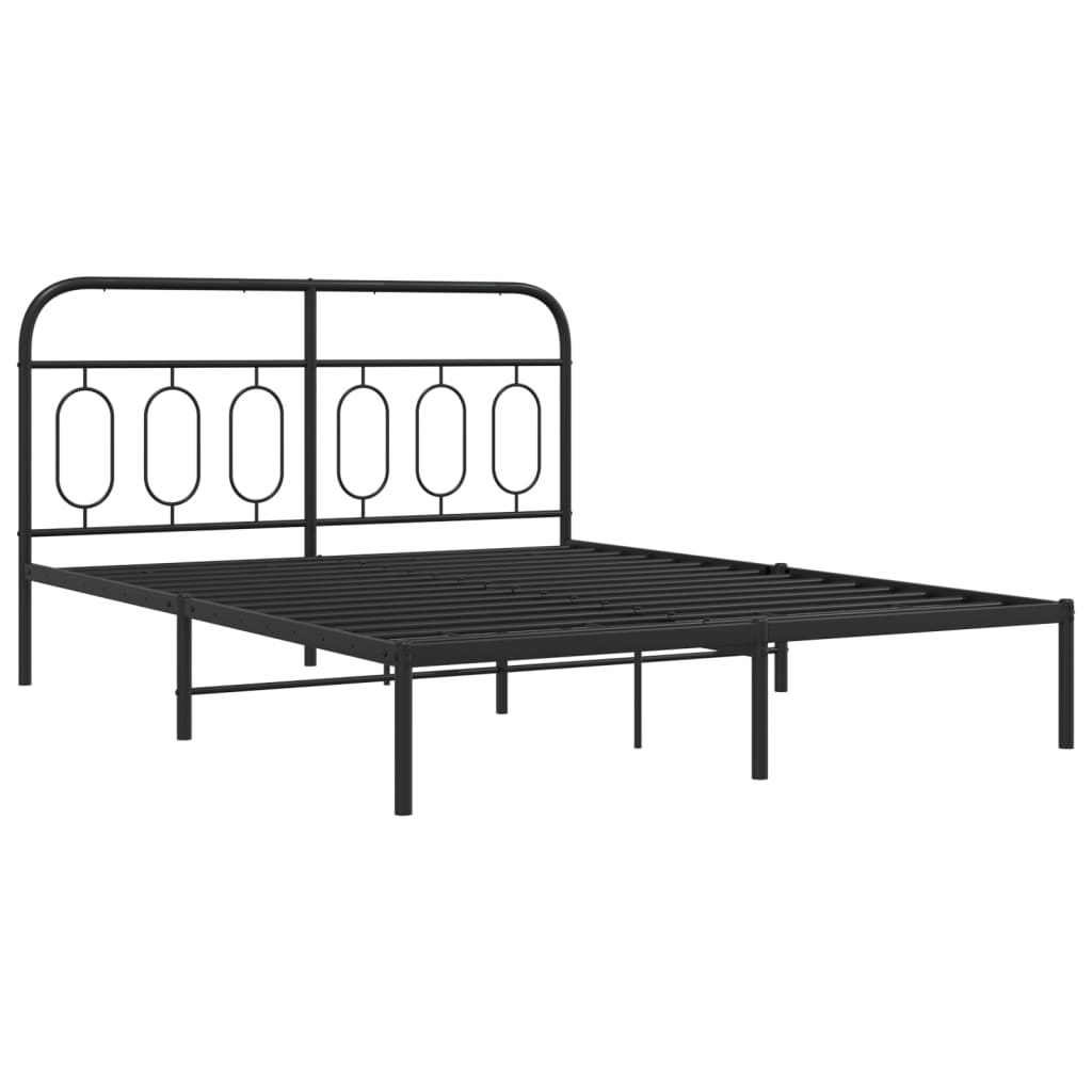 vidaXL Metal Bed Frame without Mattress with Headboard Black 140x200cm