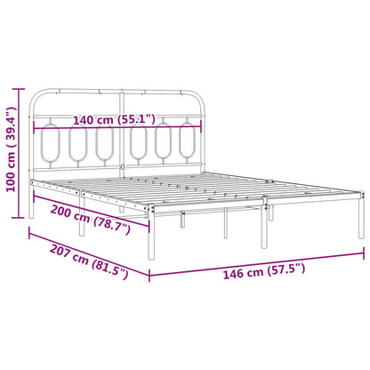vidaXL Metal Bed Frame without Mattress with Headboard Black 140x200cm