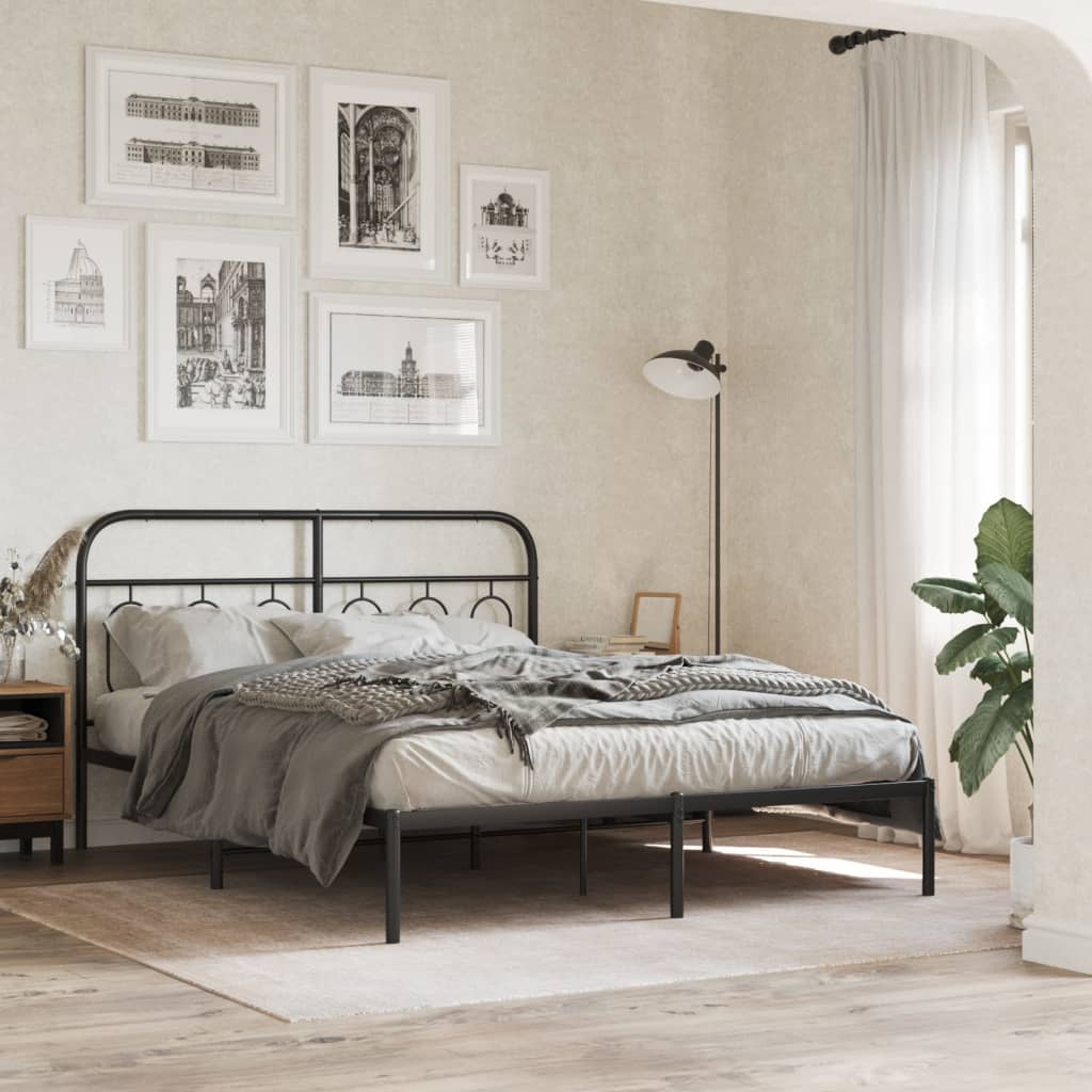 vidaXL Metal Bed Frame without Mattress with Headboard Black 140x200cm