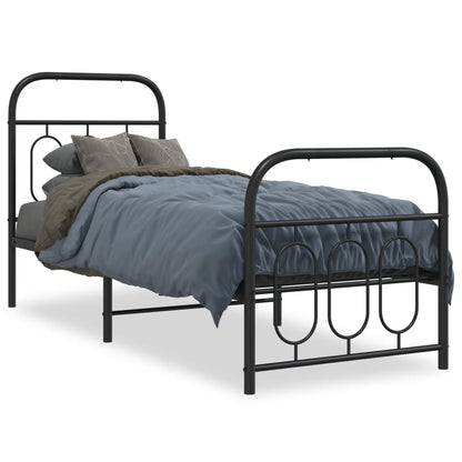 vidaXL Metal Bed Frame without Mattress with Footboard Black 75x190cm