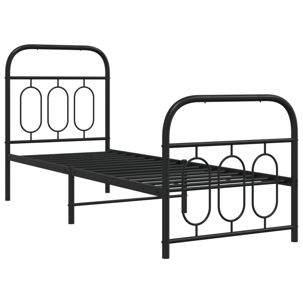 vidaXL Metal Bed Frame without Mattress with Footboard Black 75x190cm