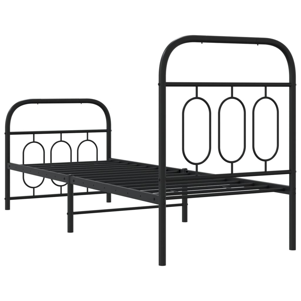 vidaXL Metal Bed Frame without Mattress with Footboard Black 75x190cm
