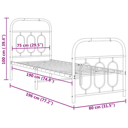 vidaXL Metal Bed Frame without Mattress with Footboard Black 75x190cm