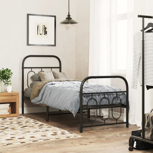 vidaXL Metal Bed Frame without Mattress with Footboard Black 75x190cm