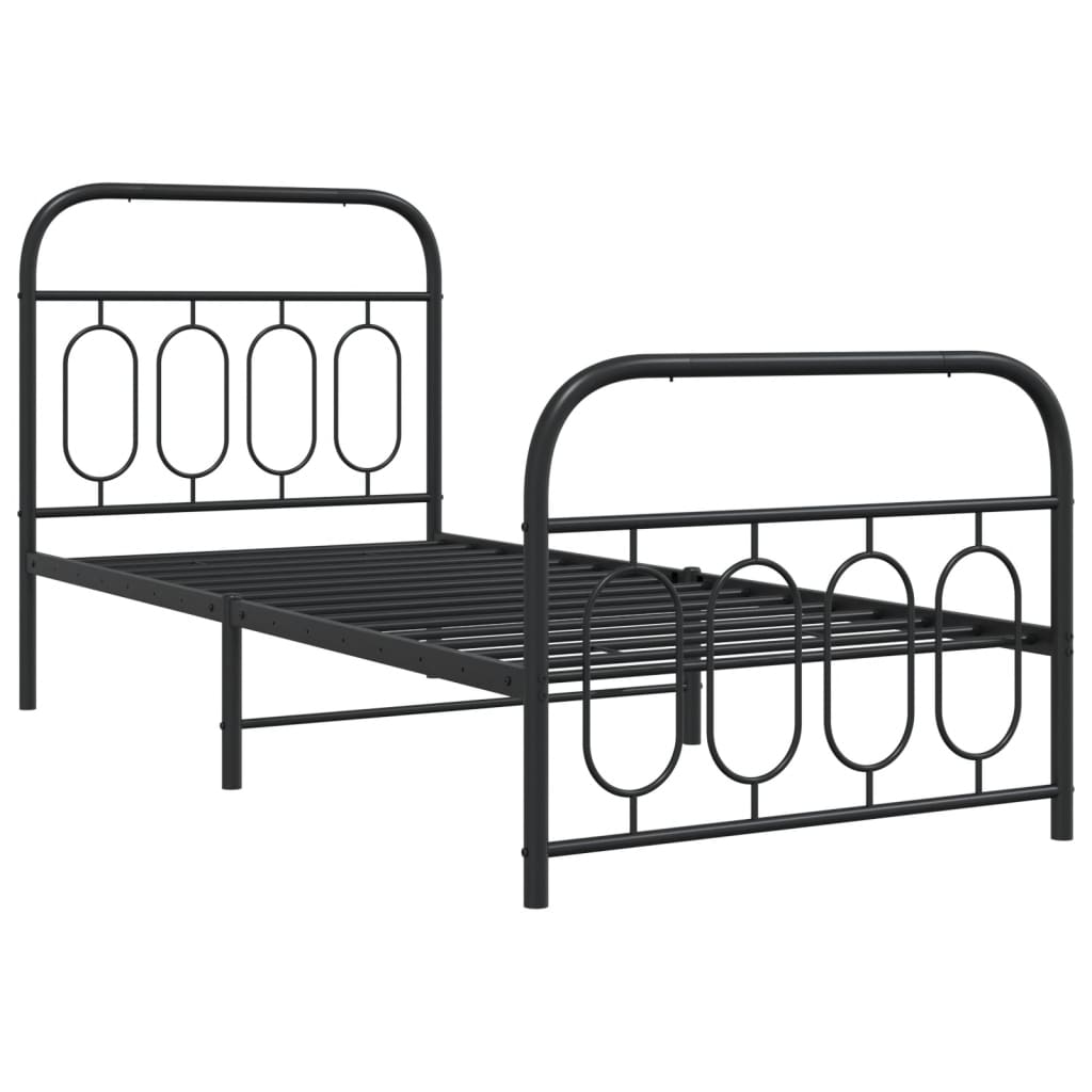 vidaXL Metal Bed Frame without Mattress with Footboard Black 90x200cm