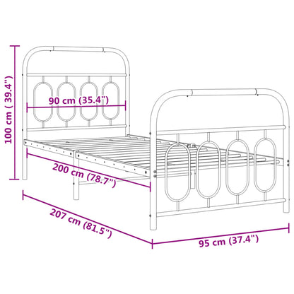 vidaXL Metal Bed Frame without Mattress with Footboard Black 90x200cm