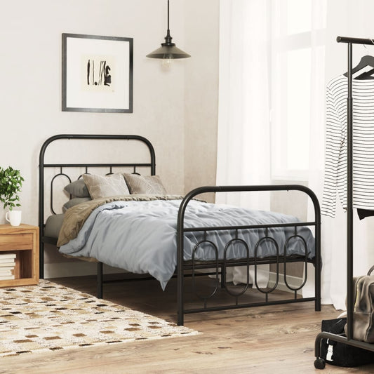 vidaXL Metal Bed Frame without Mattress with Footboard Black 90x200cm