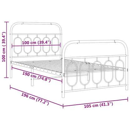 vidaXL Metal Bed Frame without Mattress with Footboard Black 100x190cm