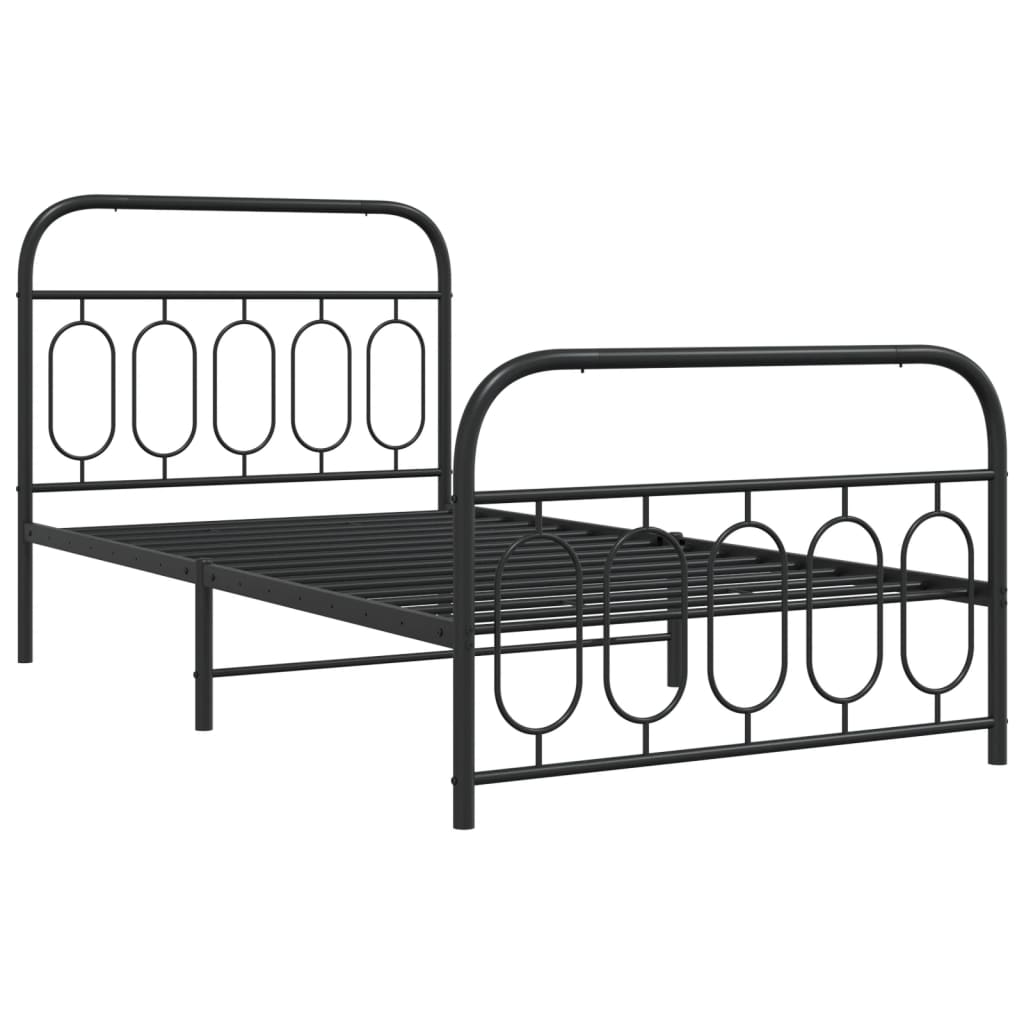 vidaXL Metal Bed Frame without Mattress with Footboard Black 107x203cm