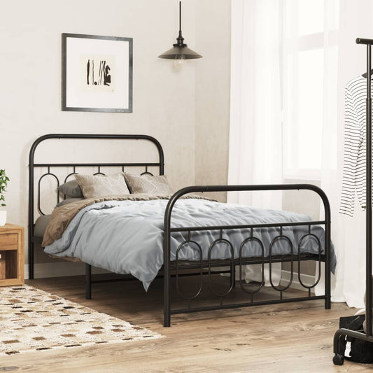 vidaXL Metal Bed Frame without Mattress with Footboard Black 107x203cm