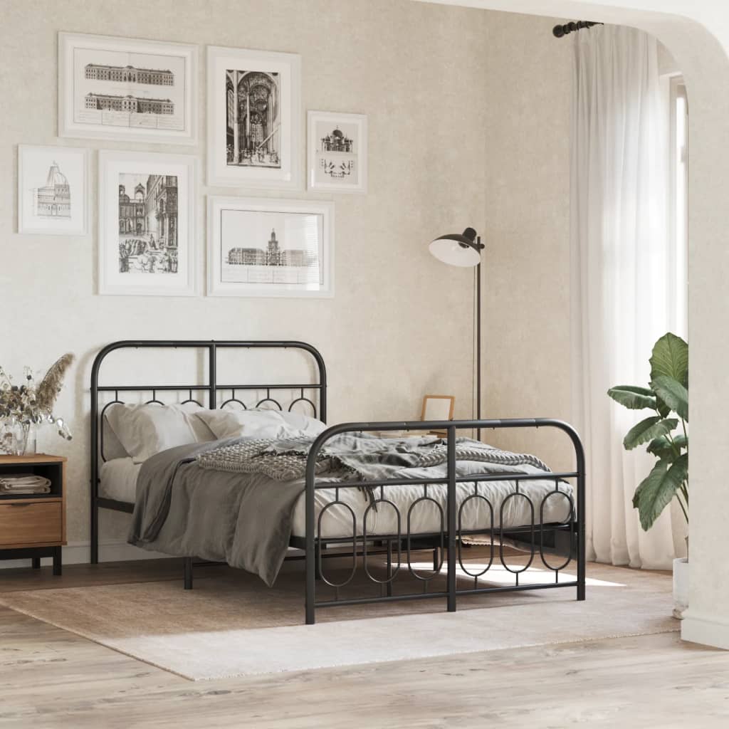 vidaXL Metal Bed Frame without Mattress with Footboard Black 120x190cm