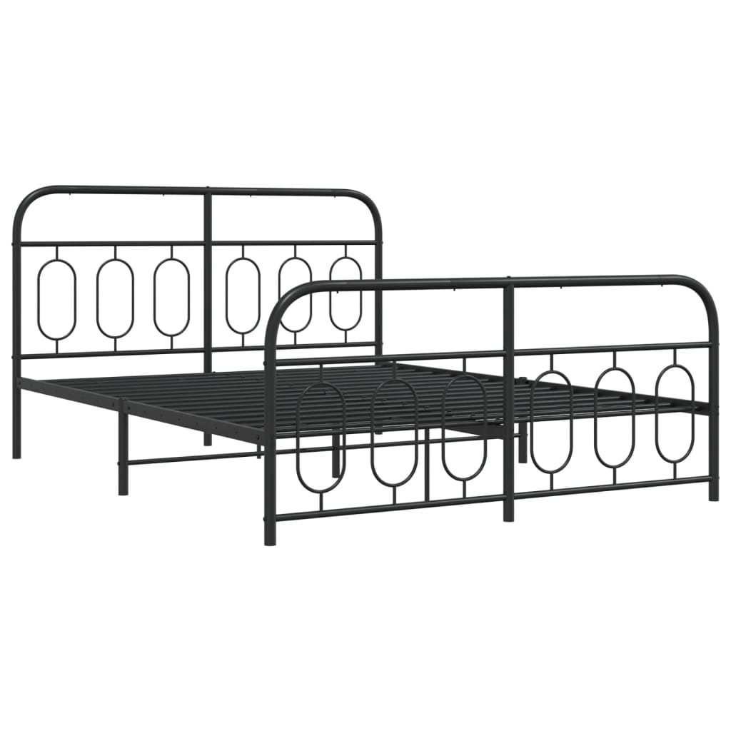 vidaXL Metal Bed Frame without Mattress with Footboard Black 135x190cm