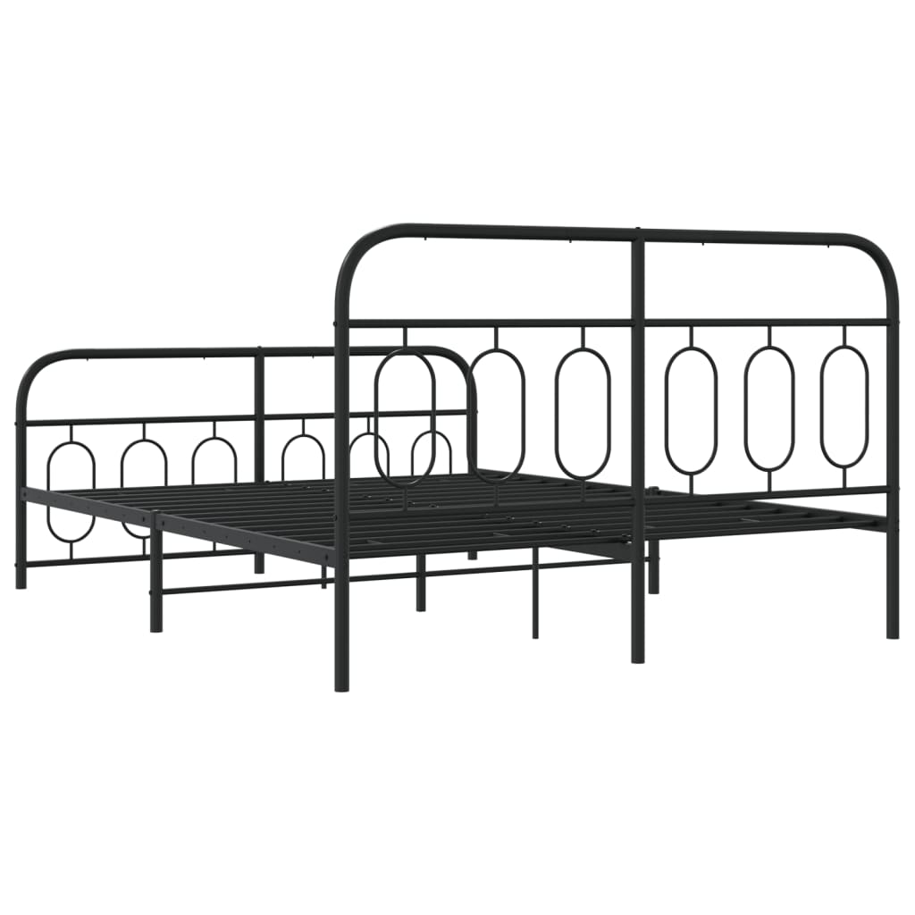 vidaXL Metal Bed Frame without Mattress with Footboard Black 135x190cm
