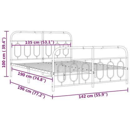 vidaXL Metal Bed Frame without Mattress with Footboard Black 135x190cm