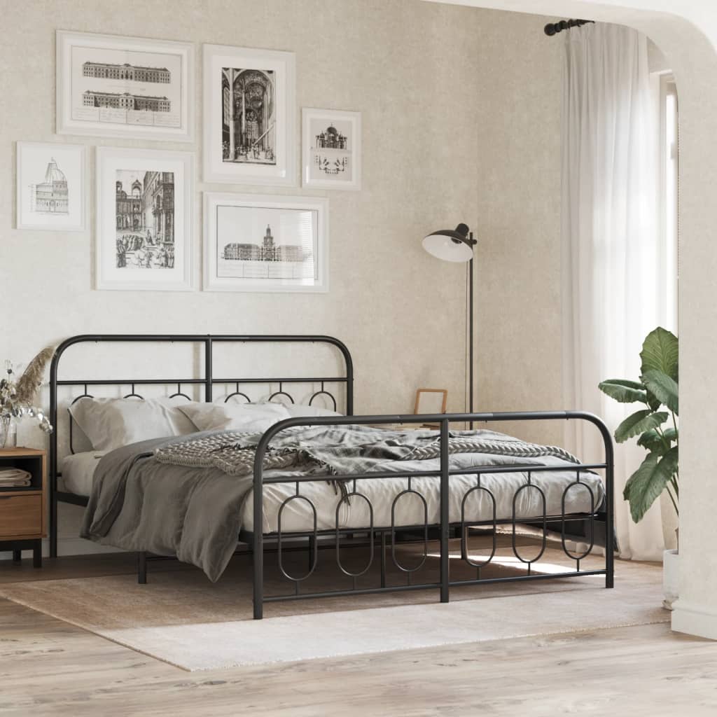 vidaXL Metal Bed Frame without Mattress with Footboard Black 135x190cm
