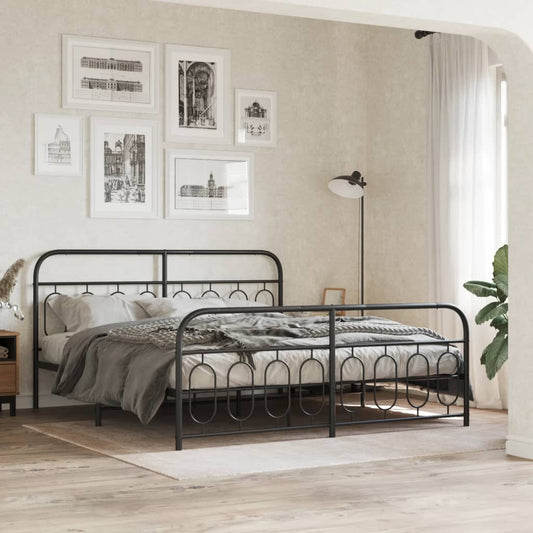 vidaXL Metal Bed Frame without Mattress with Footboard Black 183x213cm