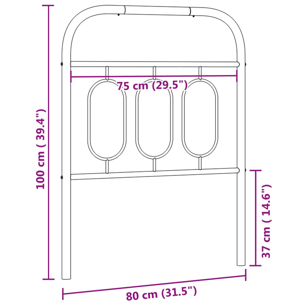 vidaXL Metal Replace Headboard Black 75 cm