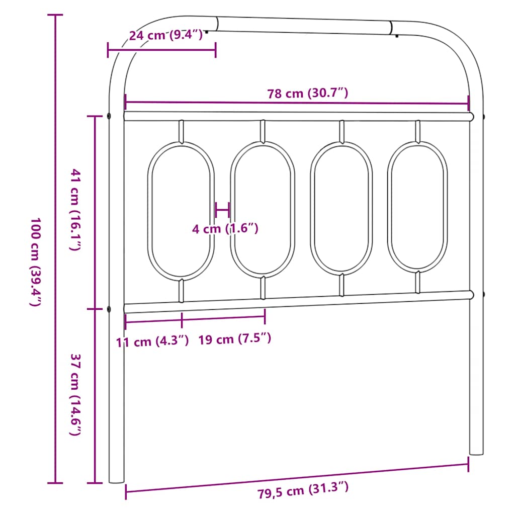 vidaXL Metal Replace Headboard Black 80 cm