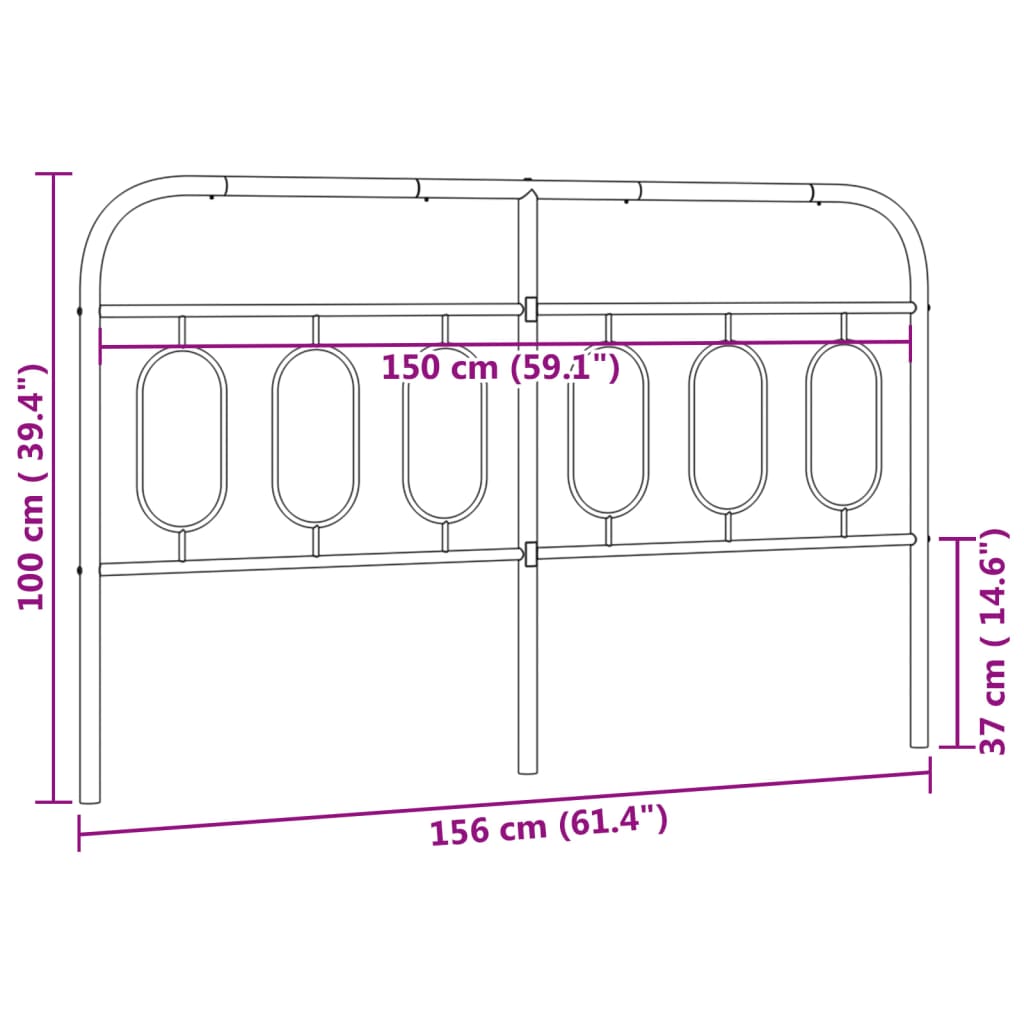 vidaXL Metal Replace Headboard Black 150 cm
