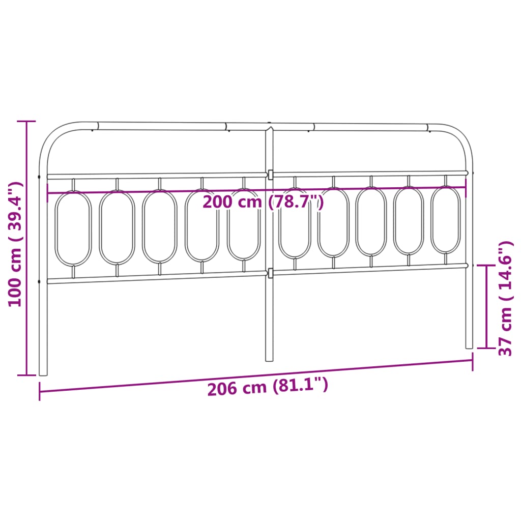 vidaXL Metal Replace Headboard Black 200 cm