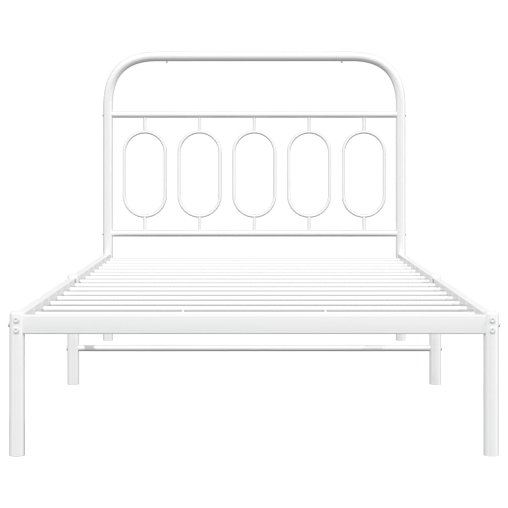 vidaXL Metal Bed Frame without Mattress with Headboard White 100x200cm