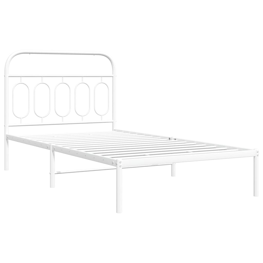vidaXL Metal Bed Frame without Mattress with Headboard White 107x203cm