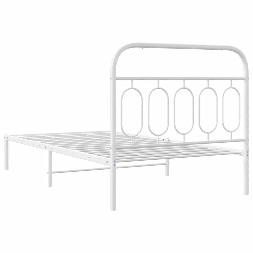 vidaXL Metal Bed Frame without Mattress with Headboard White 107x203cm
