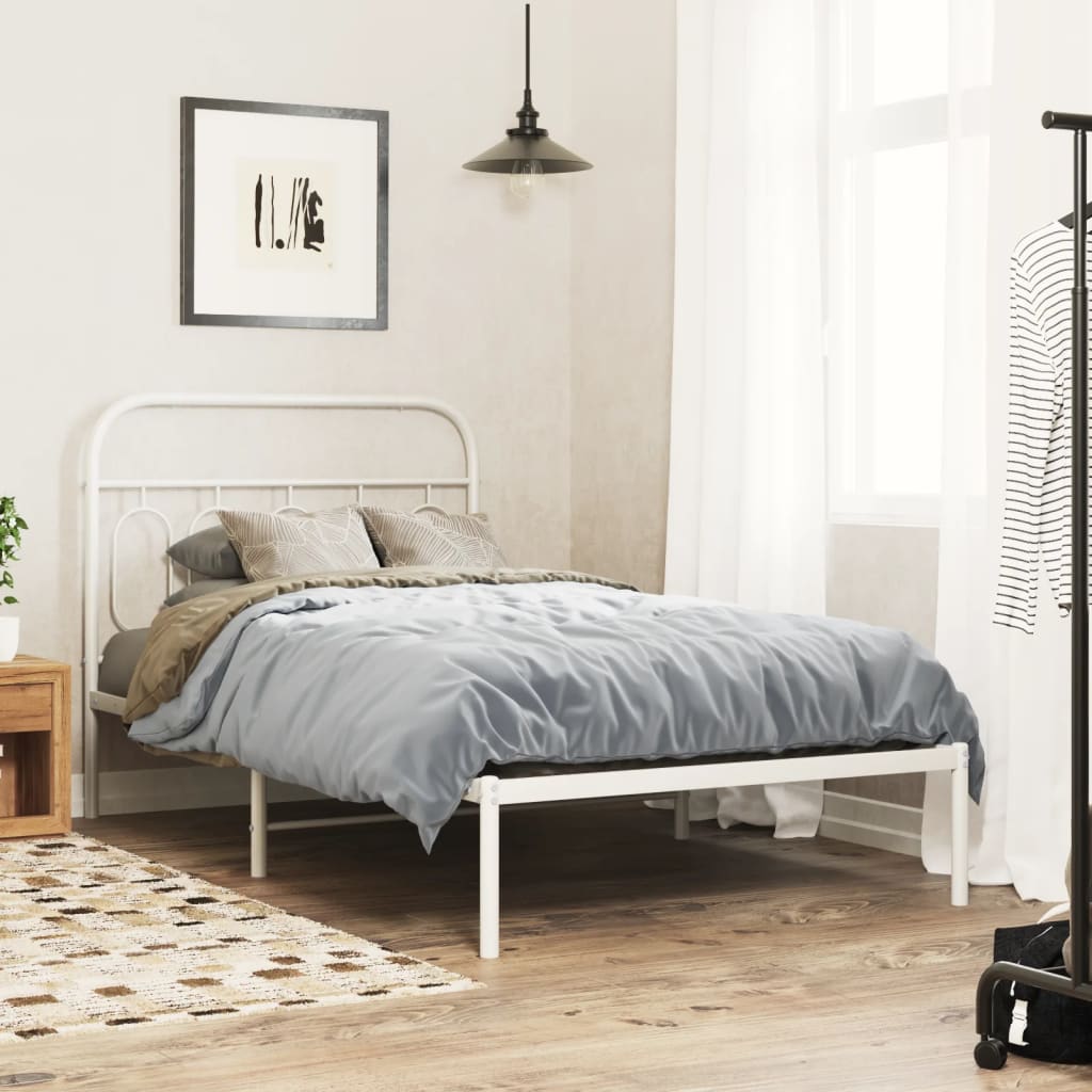 vidaXL Metal Bed Frame without Mattress with Headboard White 107x203cm
