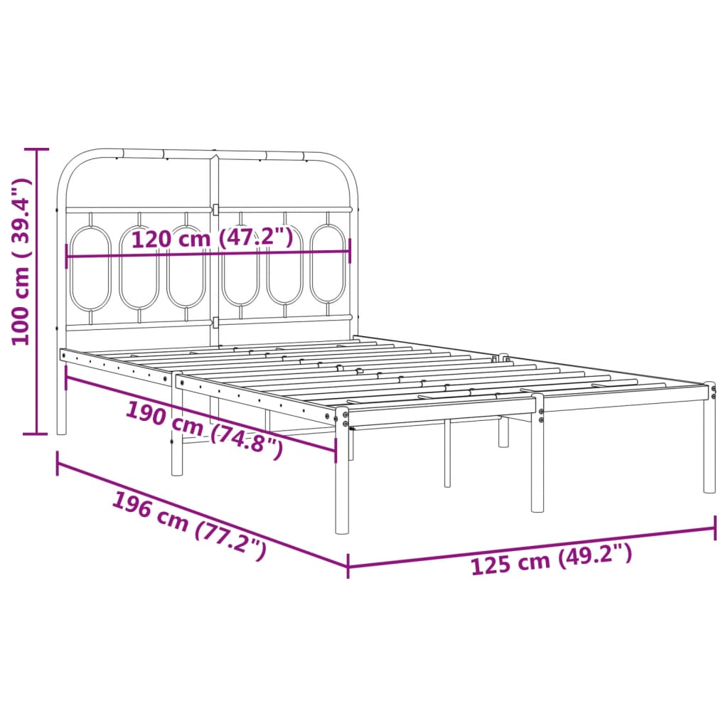 vidaXL Metal Bed Frame without Mattress with Headboard White 120x190cm