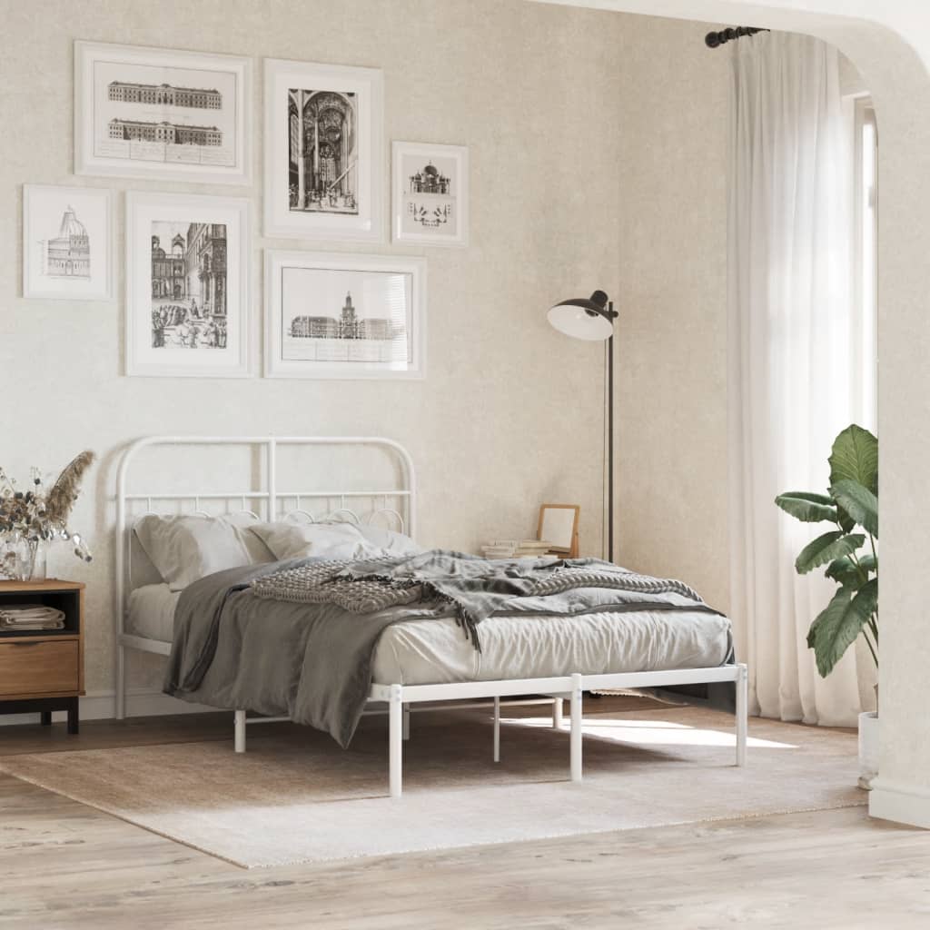 vidaXL Metal Bed Frame without Mattress with Headboard White 120x200cm