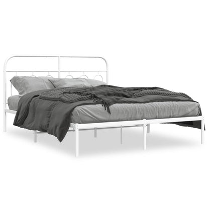 vidaXL Metal Bed Frame without Mattress with Headboard White 140x190cm