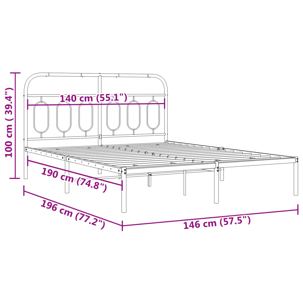 vidaXL Metal Bed Frame without Mattress with Headboard White 140x190cm