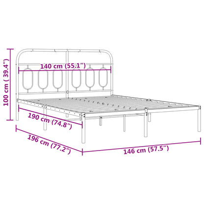 vidaXL Metal Bed Frame without Mattress with Headboard White 140x190cm