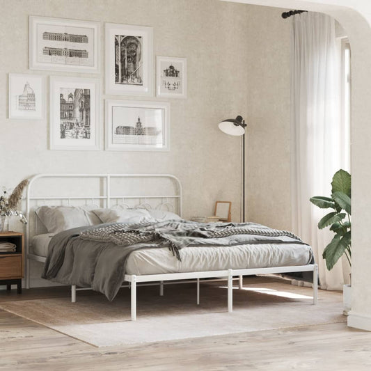 vidaXL Metal Bed Frame without Mattress with Headboard White 140x190cm
