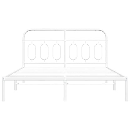 vidaXL Metal Bed Frame without Mattress with Headboard White 140x200cm