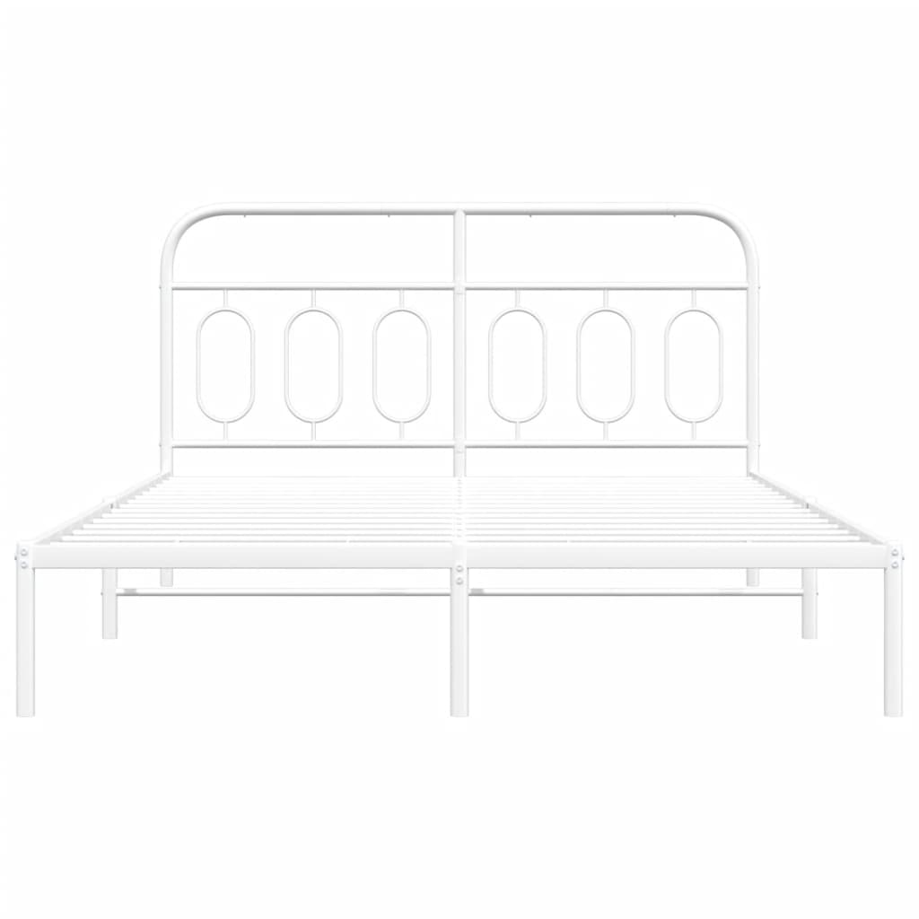 vidaXL Metal Bed Frame without Mattress with Headboard White 150x200cm