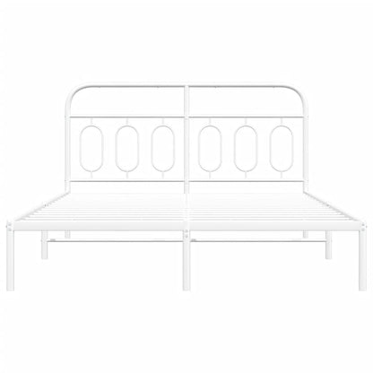 vidaXL Metal Bed Frame without Mattress with Headboard White 150x200cm