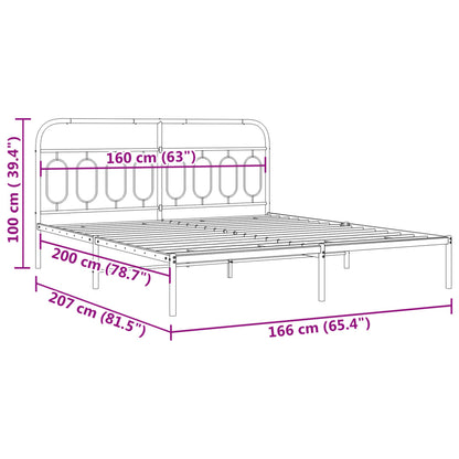 vidaXL Metal Bed Frame without Mattress with Headboard White 160x200cm