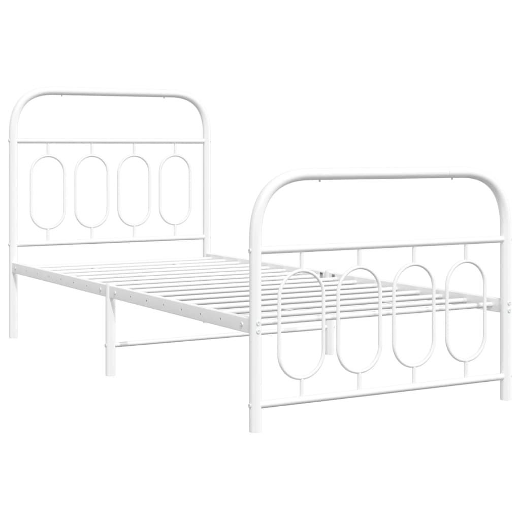 vidaXL Metal Bed Frame without Mattress with Footboard White 90x200cm