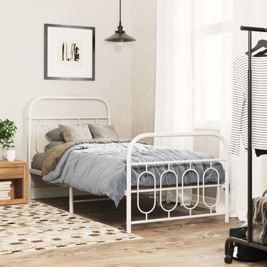 vidaXL Metal Bed Frame without Mattress with Footboard White 90x200cm