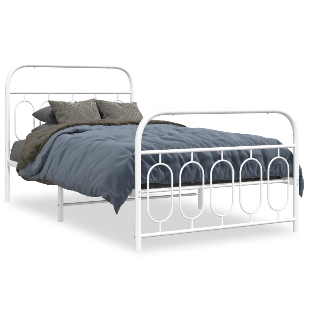 vidaXL Metal Bed Frame without Mattress with Footboard White 100x190cm