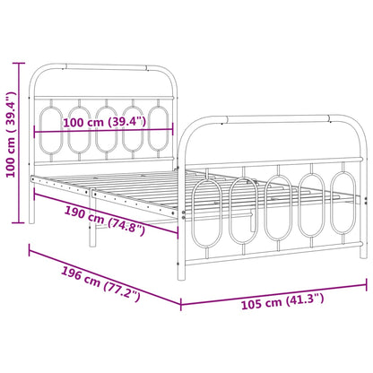 vidaXL Metal Bed Frame without Mattress with Footboard White 100x190cm