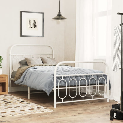 vidaXL Metal Bed Frame without Mattress with Footboard White 100x190cm