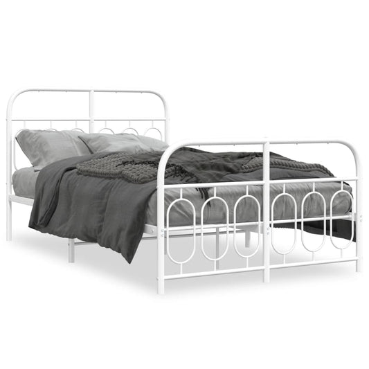 vidaXL Metal Bed Frame without Mattress with Footboard White 120x190cm